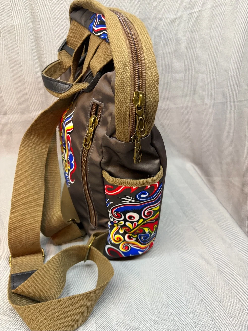 Meizhidao backpack/handle/book bag, Asian dragon, pattern, travel side pockets